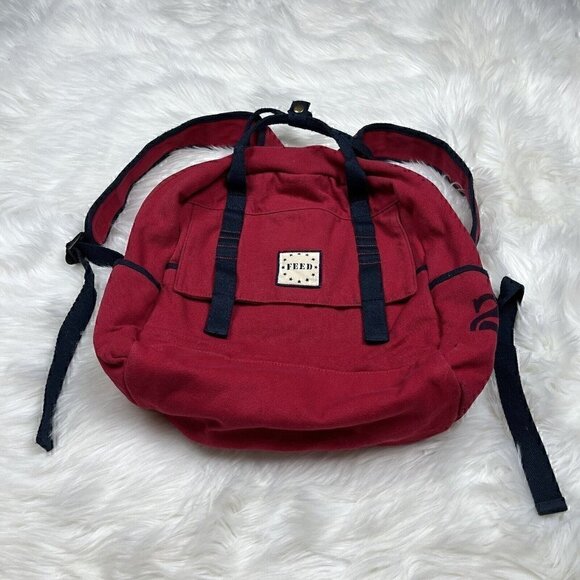 FEED Cotton Canvas Backpack Book Bag Red Navy Target Collaboration - Picture 1 of 12